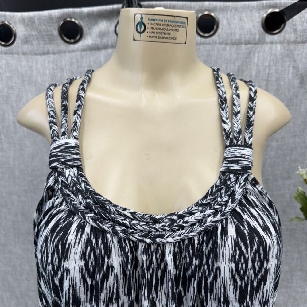 faded Glory Maxi Dress Sleeveless Ikat black white halter neckline cruise sz XXL - Picture 3 of 8